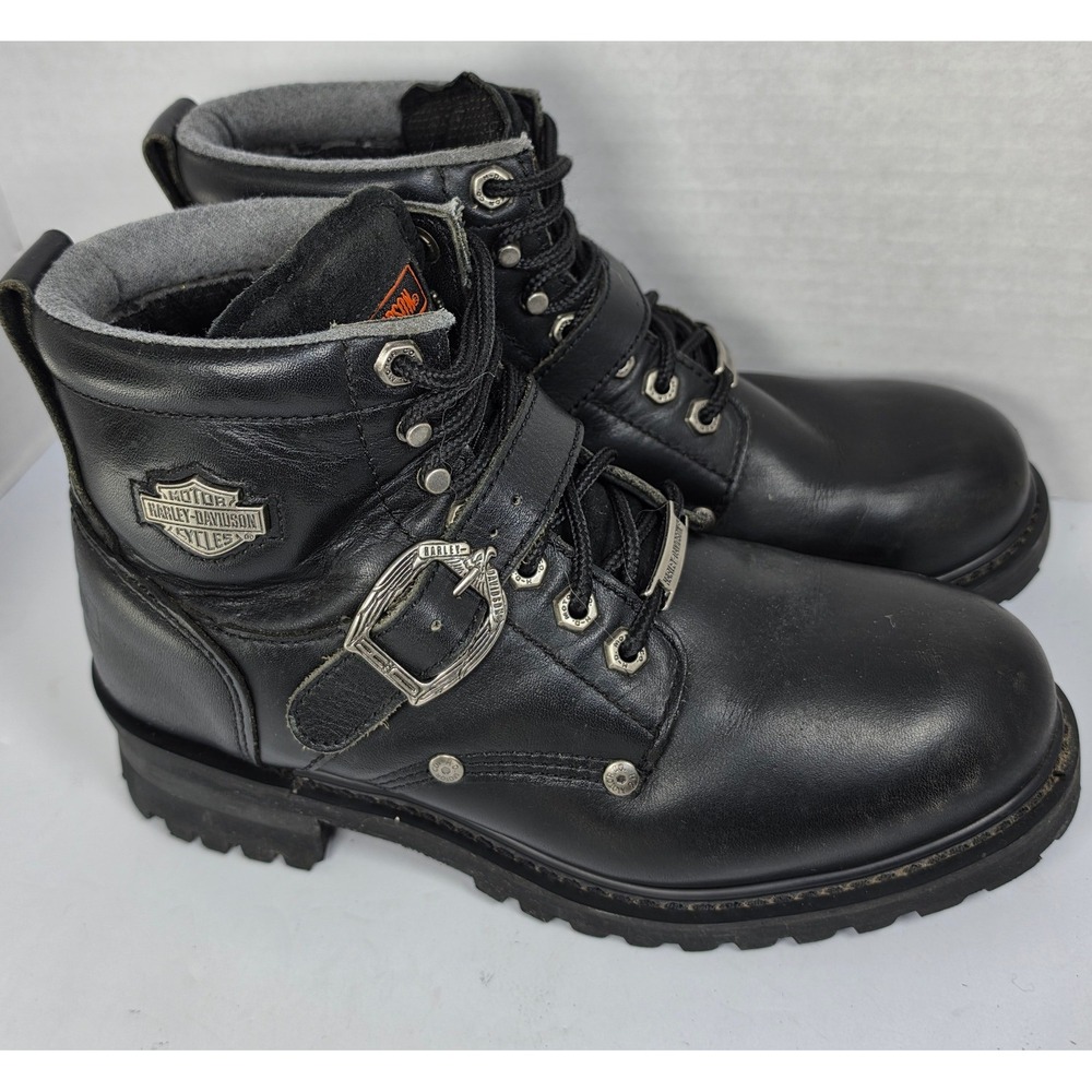 Harley-Davidson Biker Grunge Moto Leather Buckle Boots 10 Black 81024
